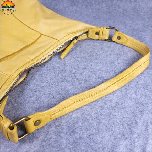 American Leather Co Hobo Bag Yellow Inner Outer Pockets Cottagecore Hippie - Picture 11 of 16